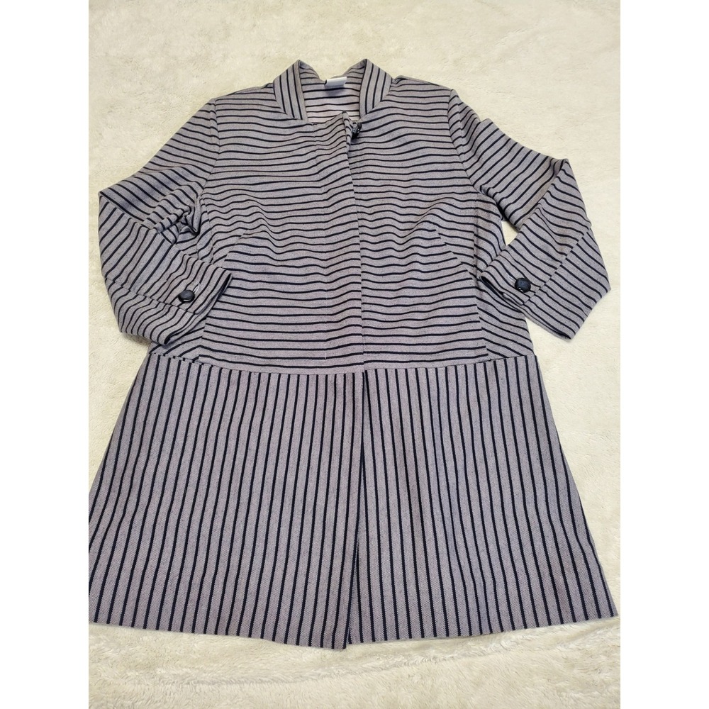 Cabi Gray Blue Dapple Stripe Knit Long Blazer‎ Large Office Classic Minimalist